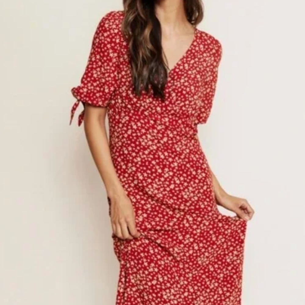 Able red midi floral dress, women’s 1x